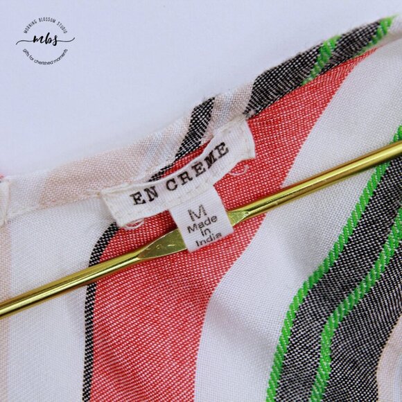 En Crème Spaghetti Strap Striped Duo Slits Slip Maxi Dress Multicolors Women M - Picture 8 of 10